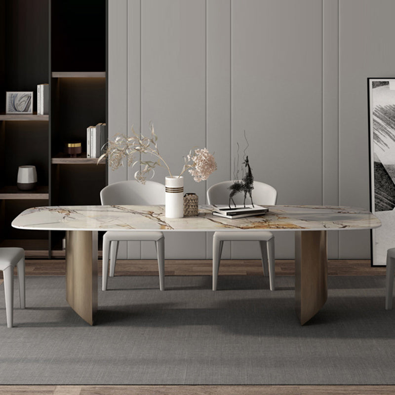Modern Dining Sintered Stone Table Dining Rectangle Table with Metal Legs for Home Use Gold 70.9"L x 35.4"W x 29.5"H Without Chairs Clearhalo 'Dining Tables & Seating' 'Dining Tables' 'dining_table' 'furn' 'furn_dining_table' 'Furniture' 'Kitchen & Dining Furniture' 6304148