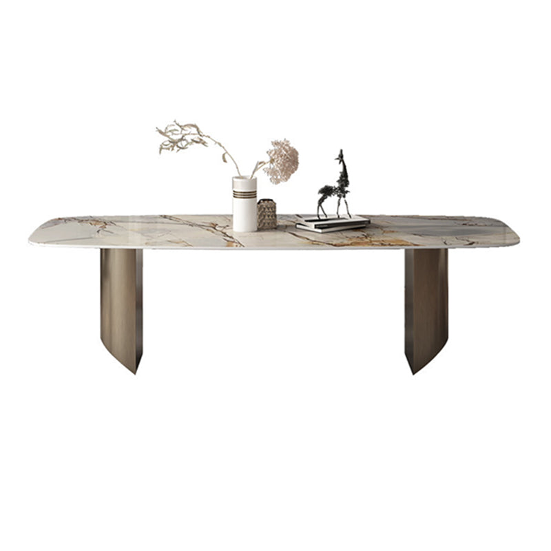 Modern Dining Sintered Stone Table Dining Rectangle Table with Metal Legs for Home Use Gold Without Chairs Clearhalo 'Dining Tables & Seating' 'Dining Tables' 'dining_table' 'furn' 'furn_dining_table' 'Furniture' 'Kitchen & Dining Furniture' 6304150
