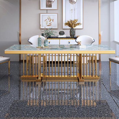 Glam Dining Stone Table Dining Rectangle Table with Metal Legs for Home Use Green 55.1"L x 31.5"W x 29.5"H Without Chairs Clearhalo 'Dining Tables & Seating' 'Dining Tables' 'dining_table' 'furn' 'furn_dining_table' 'Furniture' 'Kitchen & Dining Furniture' 6304178