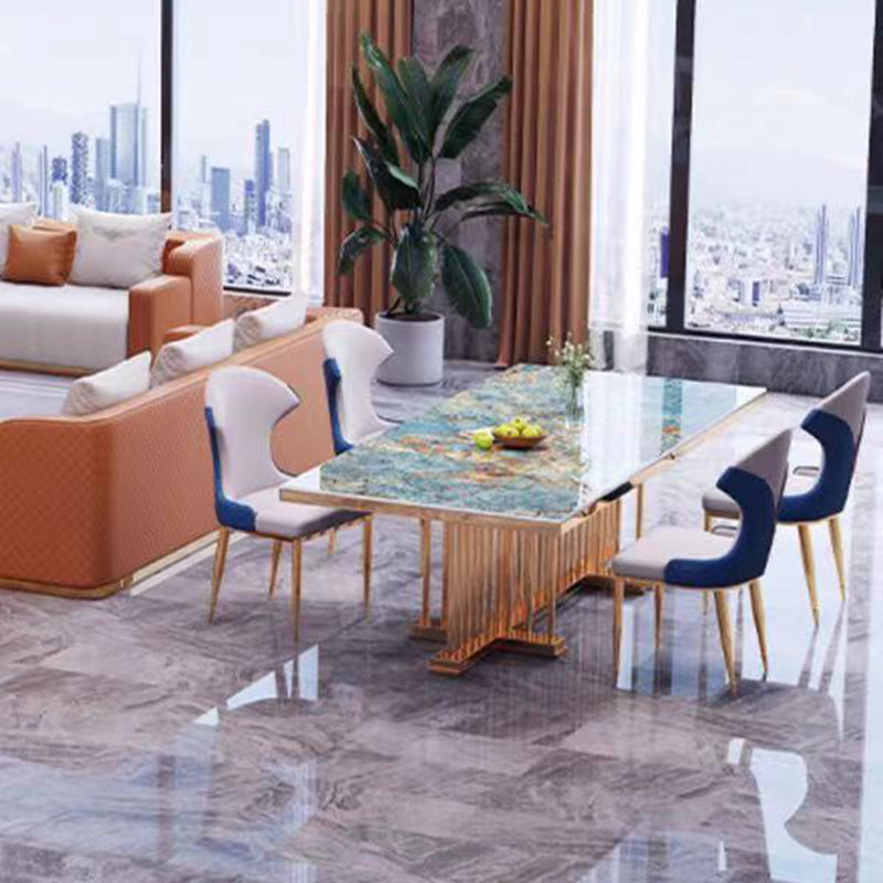 Glam Dining Stone Table Dining Rectangle Table with Metal Legs for Home Use Clearhalo 'Dining Tables & Seating' 'Dining Tables' 'dining_table' 'furn' 'furn_dining_table' 'Furniture' 'Kitchen & Dining Furniture' 6304179