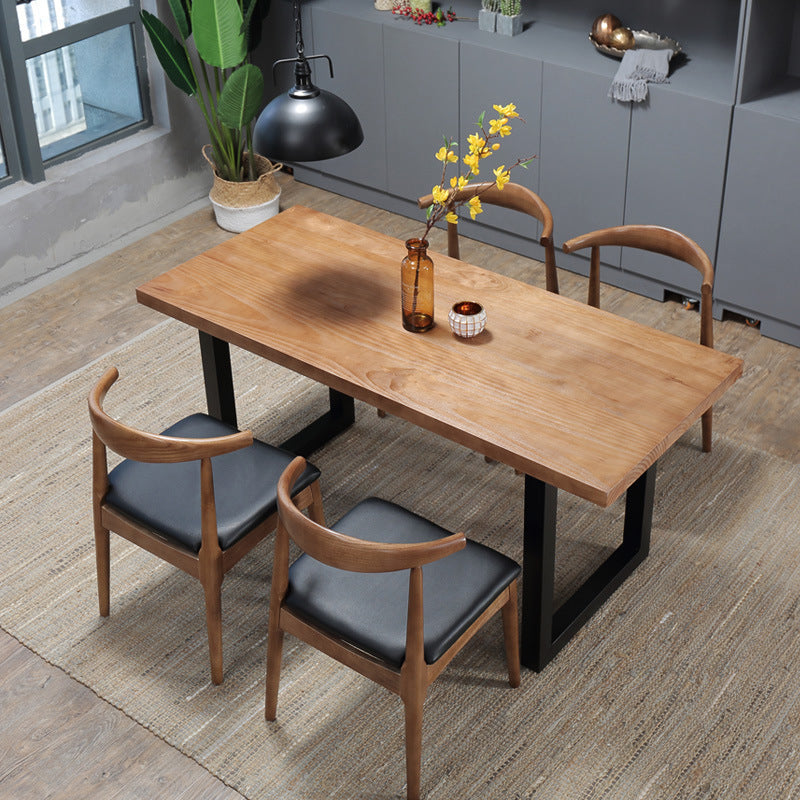 Rectangle Double Base Dining Table Industrial Wood Table for Kitchen Black 55.1"L x 27.6"W x 29.5"H Without Chairs Clearhalo 'Dining Tables & Seating' 'Dining Tables' 'dining_table' 'furn' 'furn_dining_table' 'Furniture' 'Kitchen & Dining Furniture' 6304256