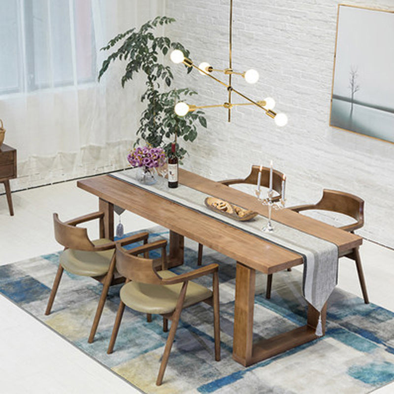 Rectangle Double Base Dining Table Industrial Wood Table for Kitchen Brown 63"L x 27.6"W x 29.5"H Without Chairs Clearhalo 'Dining Tables & Seating' 'Dining Tables' 'dining_table' 'furn' 'furn_dining_table' 'Furniture' 'Kitchen & Dining Furniture' 6304259