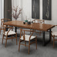 Mesa de comedor rectangular con base negra, mesa de madera industrial para cocina