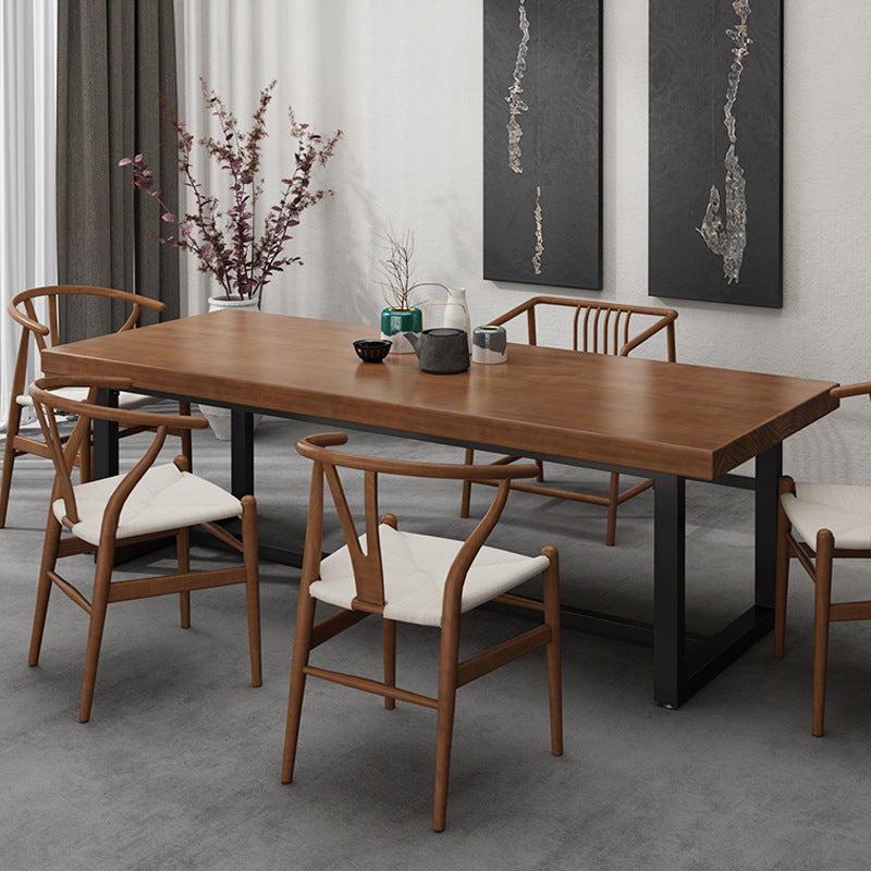 Mesa de comedor rectangular con base negra, mesa de madera industrial para cocina