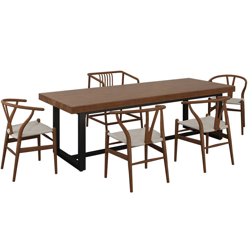 Mesa de comedor rectangular con base negra, mesa de madera industrial para cocina