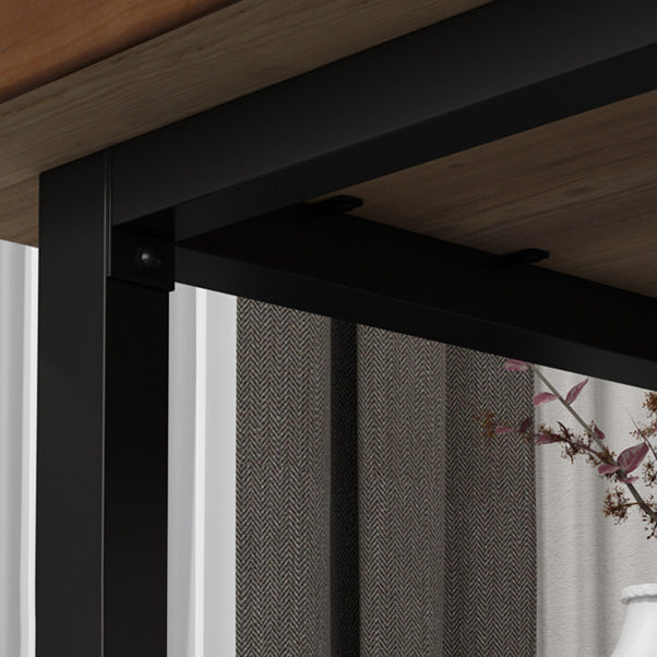 Mesa de comedor rectangular con base negra, mesa de madera industrial para cocina