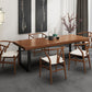 Mesa de comedor rectangular con base negra, mesa de madera industrial para cocina