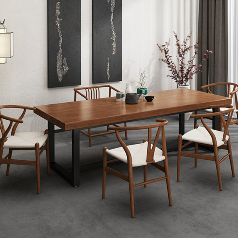 Mesa de comedor rectangular con base negra, mesa de madera industrial para cocina