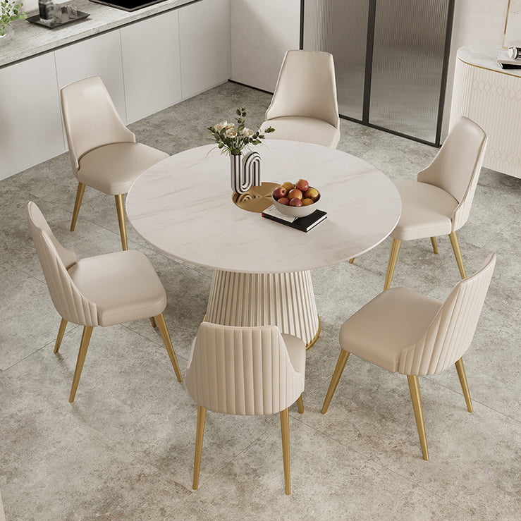 Ronde eettafel met witte basis, moderne stenen tafel voor de keuken