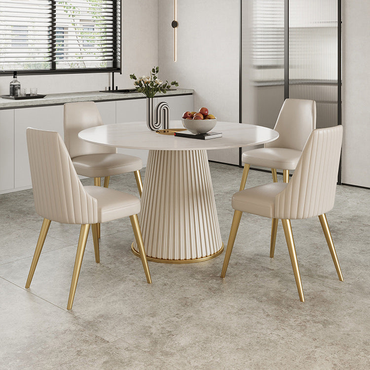 Ronde eettafel met witte basis, moderne stenen tafel voor de keuken