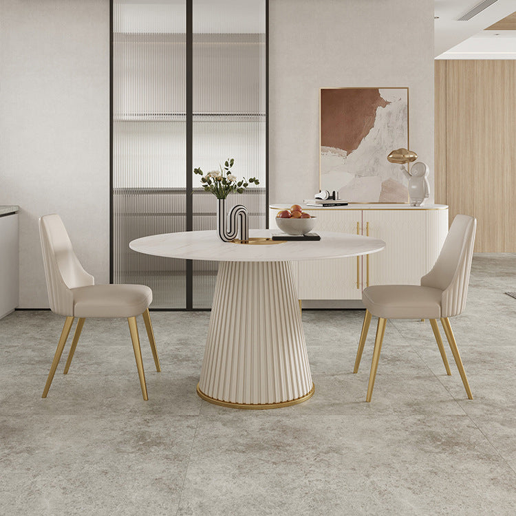 Ronde eettafel met witte basis, moderne stenen tafel voor de keuken