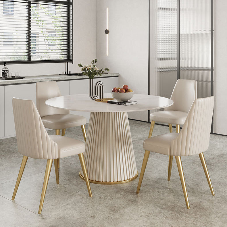 Ronde eettafel met witte basis, moderne stenen tafel voor de keuken