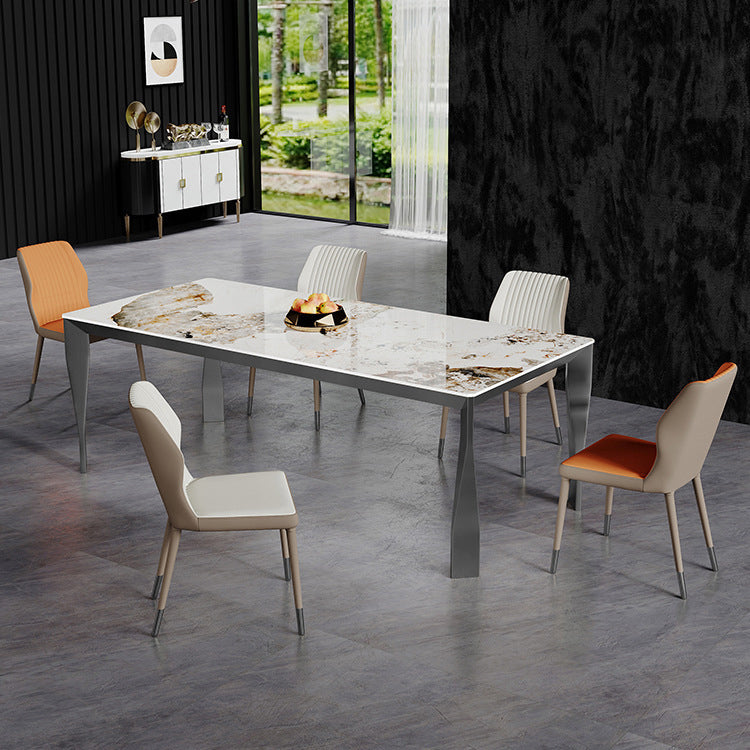 Modern Style Dining Table Sintered Stone Dining Rectangle Table with Metal Legs for Home 55.1"L x 31.5"W x 29.5"H Without Chairs Clearhalo 'Dining Tables & Seating' 'Dining Tables' 'dining_table' 'furn' 'furn_dining_table' 'Furniture' 'Kitchen & Dining Furniture' 6304366