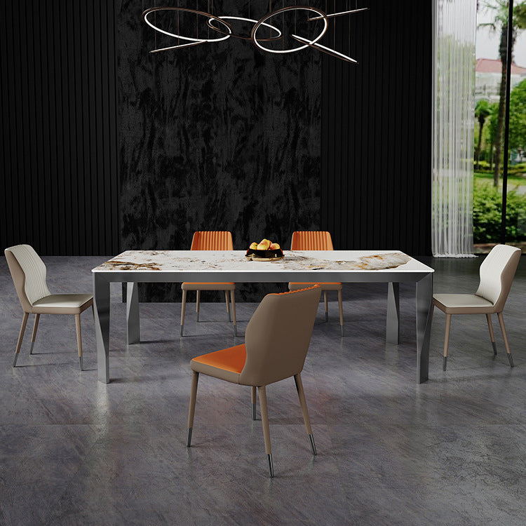 Modern Style Dining Table Sintered Stone Dining Rectangle Table with Metal Legs for Home 70.9"L x 31.5"W x 29.5"H Without Chairs Clearhalo 'Dining Tables & Seating' 'Dining Tables' 'dining_table' 'furn' 'furn_dining_table' 'Furniture' 'Kitchen & Dining Furniture' 6304367