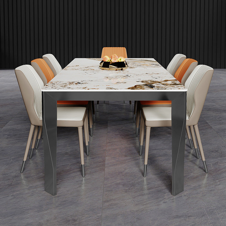 Modern Style Dining Table Sintered Stone Dining Rectangle Table with Metal Legs for Home 63"L x 31.5"W x 29.5"H Without Chairs Clearhalo 'Dining Tables & Seating' 'Dining Tables' 'dining_table' 'furn' 'furn_dining_table' 'Furniture' 'Kitchen & Dining Furniture' 6304368