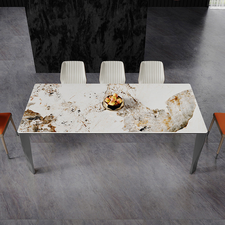 Modern Style Dining Table Sintered Stone Dining Rectangle Table with Metal Legs for Home 78.7"L x 39.4"W x 29.5"H Without Chairs Clearhalo 'Dining Tables & Seating' 'Dining Tables' 'dining_table' 'furn' 'furn_dining_table' 'Furniture' 'Kitchen & Dining Furniture' 6304369
