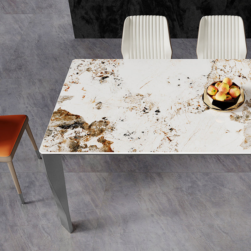 Modern Style Dining Table Sintered Stone Dining Rectangle Table with Metal Legs for Home Clearhalo 'Dining Tables & Seating' 'Dining Tables' 'dining_table' 'furn' 'furn_dining_table' 'Furniture' 'Kitchen & Dining Furniture' 6304372