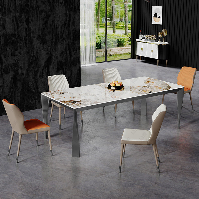 Modern Style Dining Table Sintered Stone Dining Rectangle Table with Metal Legs for Home Clearhalo 'Dining Tables & Seating' 'Dining Tables' 'dining_table' 'furn' 'furn_dining_table' 'Furniture' 'Kitchen & Dining Furniture' 6304376