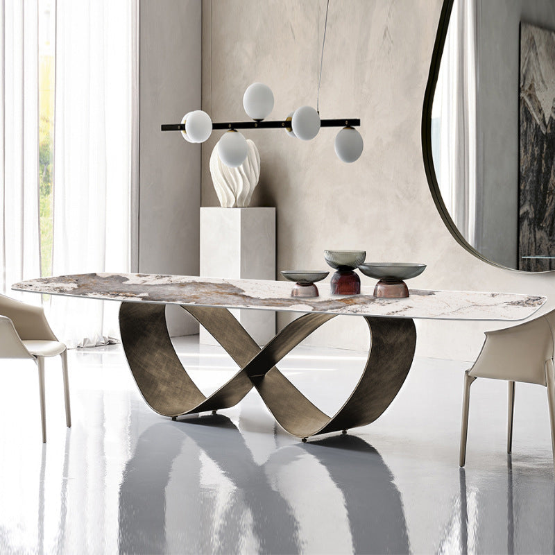 Glam Dining Sintered Stone Table Rectangle Table for Home Use 78.7"L x 39.4"W x 29.5"H Without Chairs Clearhalo 'Dining Tables & Seating' 'Dining Tables' 'dining_table' 'furn' 'furn_dining_table' 'Furniture' 'Kitchen & Dining Furniture' 6304384