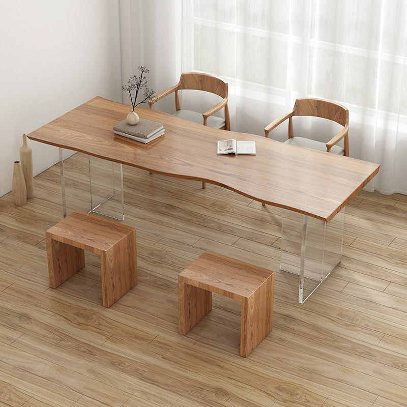Rectangle Double Pedestal Dining Table Modern Wood Table for Dining Room 63"L x 27.6"W x 29.5"H Without Chairs Clearhalo 'Dining Tables & Seating' 'Dining Tables' 'dining_table' 'furn' 'furn_dining_table' 'Furniture' 'Kitchen & Dining Furniture' 6304421