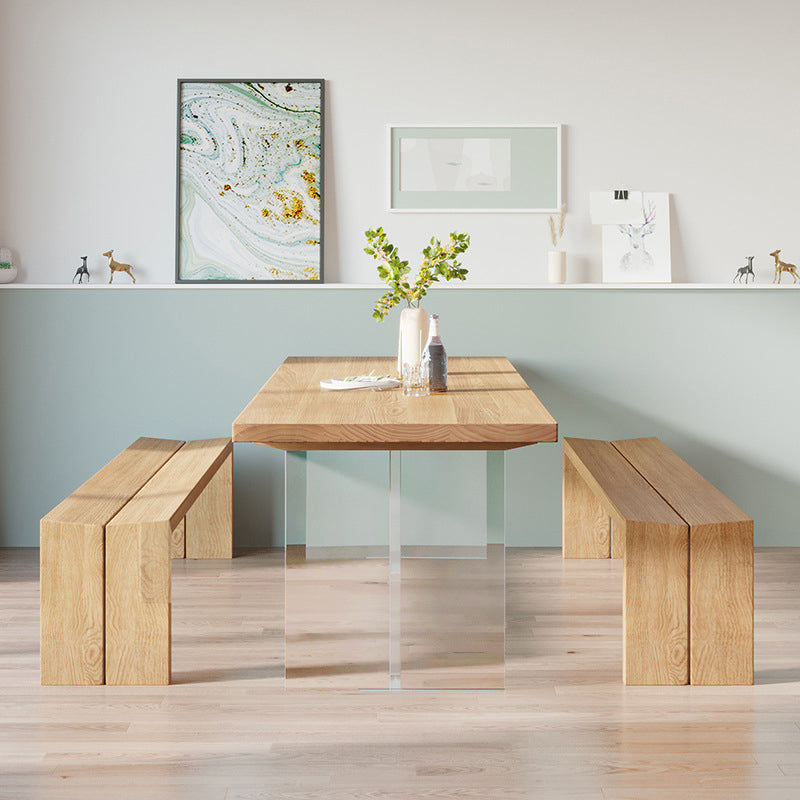 Rectangle Double Base Dining Table Modern Pine Wood Table for Living Room 55.1"L x 27.6"W x 29.5"H Without Chairs Clearhalo 'Dining Tables & Seating' 'Dining Tables' 'dining_table' 'furn' 'furn_dining_table' 'Furniture' 'Kitchen & Dining Furniture' 6304469
