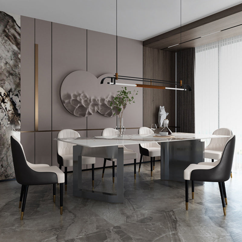 Modern Dining Sintered Stone Table Rectangle Table with Metal Legs for Home
