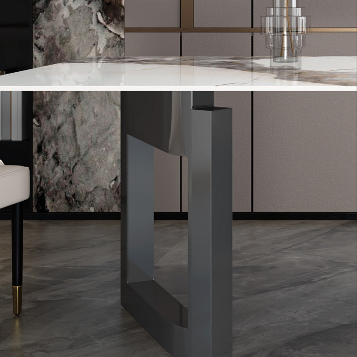 Modern Dining Sintered Stone Table Rectangle Table with Metal Legs for Home