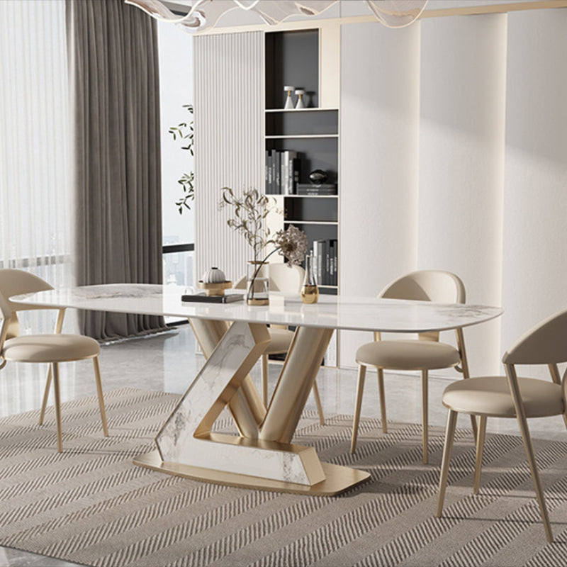 Glam Dining Sintered Stone Table Rectangle Table with Metal Legs for Home 55.1"L x 31.5"W x 29.5"H Without Chairs Clearhalo 'Dining Tables & Seating' 'Dining Tables' 'dining_table' 'furn' 'furn_dining_table' 'Furniture' 'Kitchen & Dining Furniture' 6304502