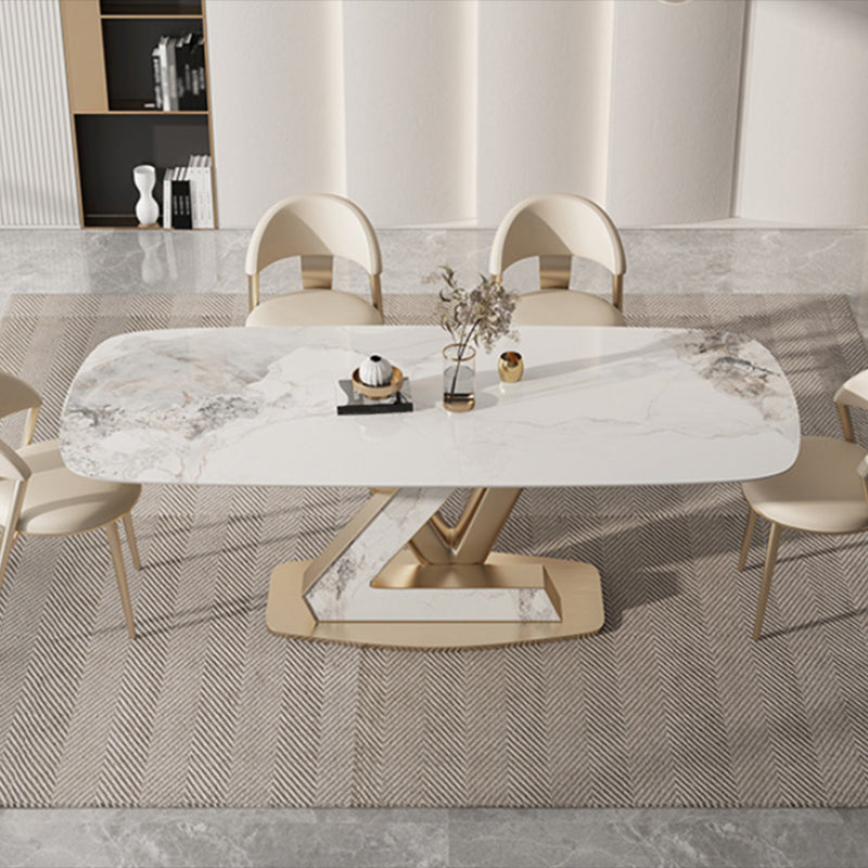 Glam Dining Sintered Stone Table Rectangle Table with Metal Legs for Home 59.1"L x 31.5"W x 29.5"H Without Chairs Clearhalo 'Dining Tables & Seating' 'Dining Tables' 'dining_table' 'furn' 'furn_dining_table' 'Furniture' 'Kitchen & Dining Furniture' 6304503