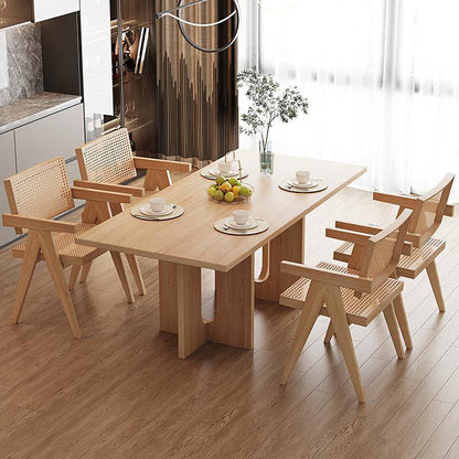 Rectangle Double Base Dining Table Modern Pine Wood Table for Kitchen 55.1"L x 27.6"W x 29.5"H Without Chairs Clearhalo 'Dining Tables & Seating' 'Dining Tables' 'dining_table' 'furn' 'furn_dining_table' 'Furniture' 'Kitchen & Dining Furniture' 6304516