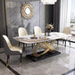 Mesa de comedor estilo Glam, mesa rectangular de piedra sinterizada con patas de metal para el hogar