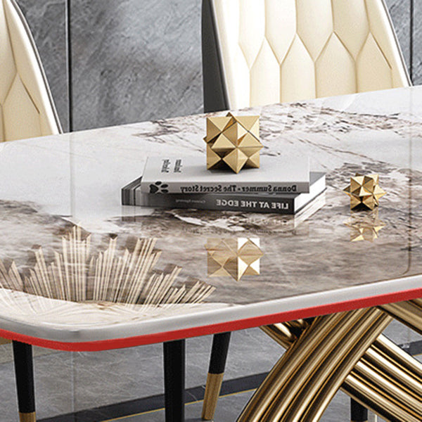 Mesa de comedor estilo Glam, mesa rectangular de piedra sinterizada con patas de metal para el hogar