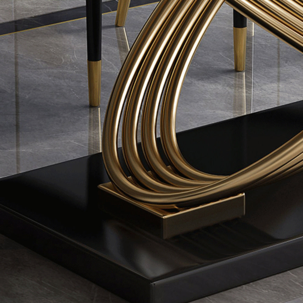 Mesa de comedor estilo Glam, mesa rectangular de piedra sinterizada con patas de metal para el hogar