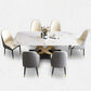 Mesa de comedor estilo Glam, mesa rectangular de piedra sinterizada con patas de metal para el hogar