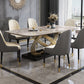 Mesa de comedor estilo Glam, mesa rectangular de piedra sinterizada con patas de metal para el hogar