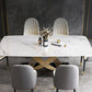 Mesa de comedor estilo Glam, mesa rectangular de piedra sinterizada con patas de metal para el hogar