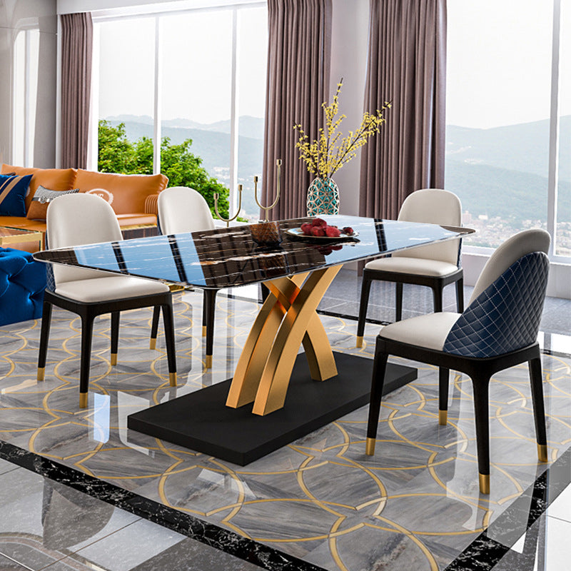 Glam Style Sintered Stone Table Rectangle Table with Metal Legs for Kitchen 63"L x 35.4"W x 29.5"H Without Chairs Clearhalo 'Dining Tables & Seating' 'Dining Tables' 'dining_table' 'furn' 'furn_dining_table' 'Furniture' 'Kitchen & Dining Furniture' 6304562