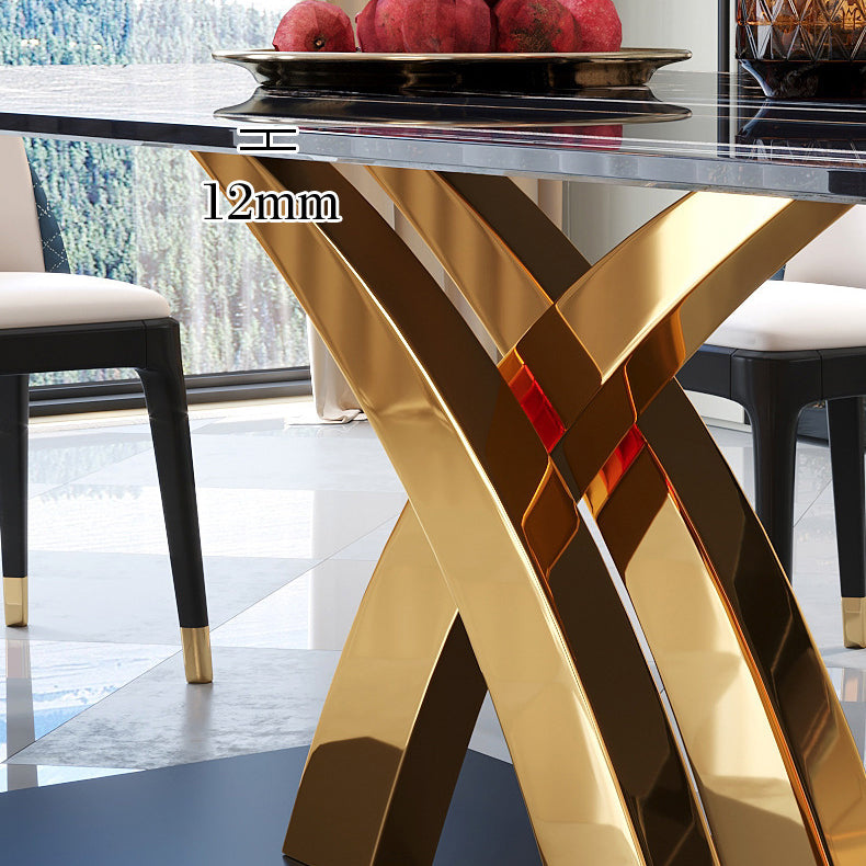 Glam Style Sintered Stone Table Rectangle Table with Metal Legs for Kitchen Clearhalo 'Dining Tables & Seating' 'Dining Tables' 'dining_table' 'furn' 'furn_dining_table' 'Furniture' 'Kitchen & Dining Furniture' 6304566