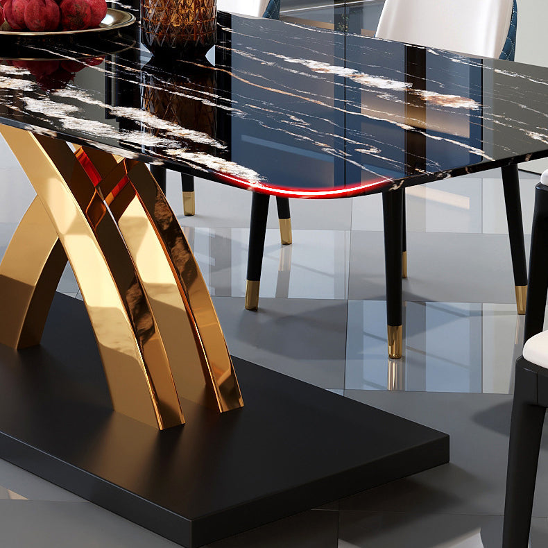Glam Style Sintered Stone Table Rectangle Table with Metal Legs for Kitchen Clearhalo 'Dining Tables & Seating' 'Dining Tables' 'dining_table' 'furn' 'furn_dining_table' 'Furniture' 'Kitchen & Dining Furniture' 6304568