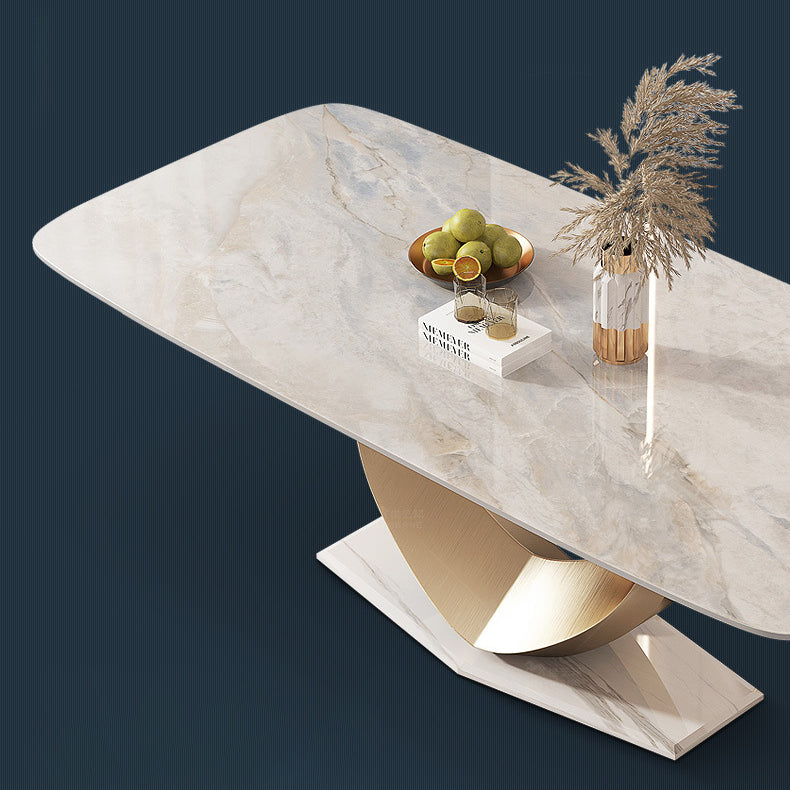 Mesa de comedor Glam de piedra sinterizada, mesa rectangular para cocina