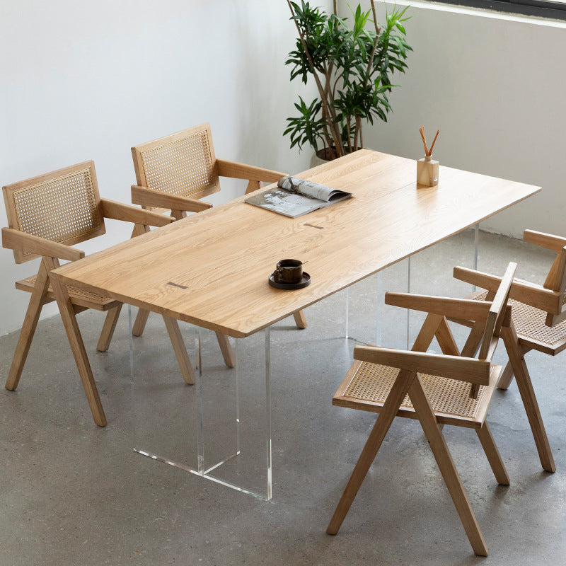 Mesa de comedor rectangular con pedestal doble, mesa de madera moderna para cocina