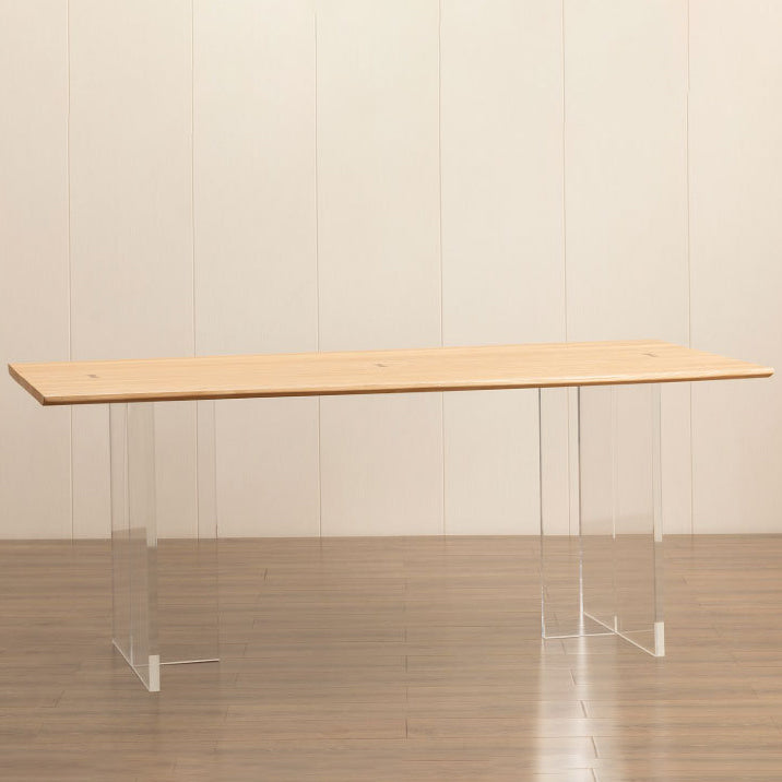 Mesa de comedor rectangular con pedestal doble, mesa de madera moderna para cocina