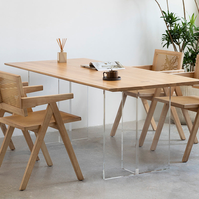 Mesa de comedor rectangular con pedestal doble, mesa de madera moderna para cocina