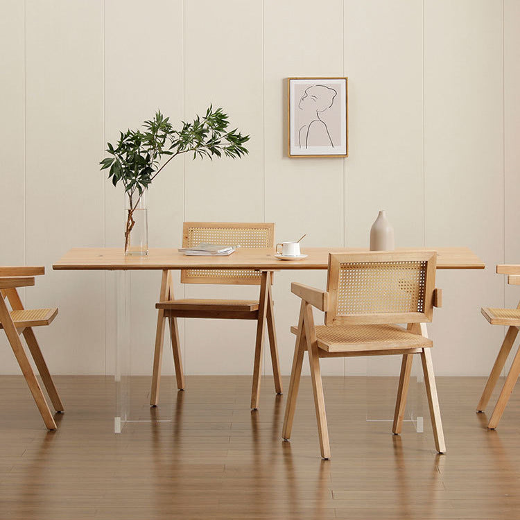 Mesa de comedor rectangular con pedestal doble, mesa de madera moderna para cocina