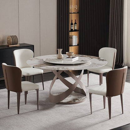 Modern Style Dining Round Table Dining Stone Table for Home Use 53.1"L x 53.1"W x 29.5"H Without Chairs Clearhalo 'Dining Tables & Seating' 'Dining Tables' 'dining_table' 'furn' 'furn_dining_table' 'Furniture' 'Kitchen & Dining Furniture' 6304687