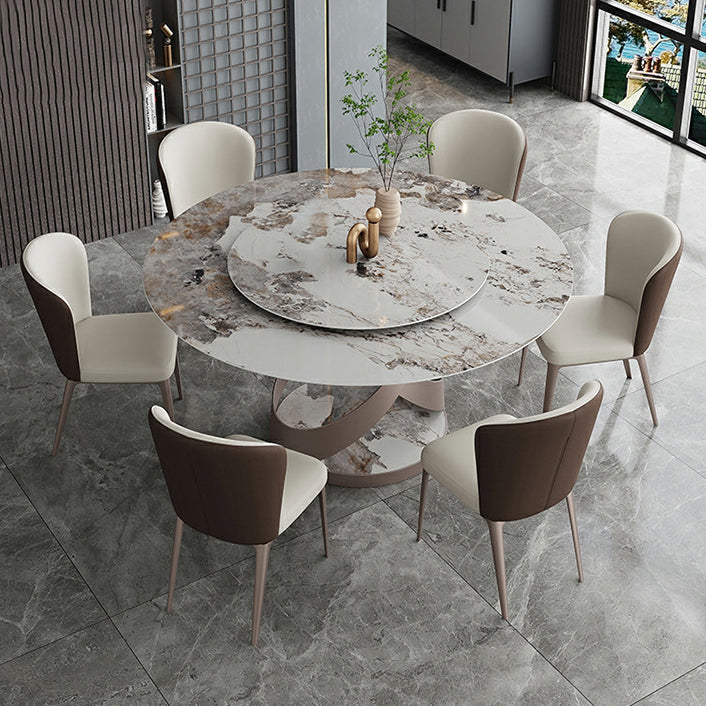 Modern Style Dining Round Table Dining Stone Table for Home Use 63"L x 63"W x 29.5"H Without Chairs Clearhalo 'Dining Tables & Seating' 'Dining Tables' 'dining_table' 'furn' 'furn_dining_table' 'Furniture' 'Kitchen & Dining Furniture' 6304688