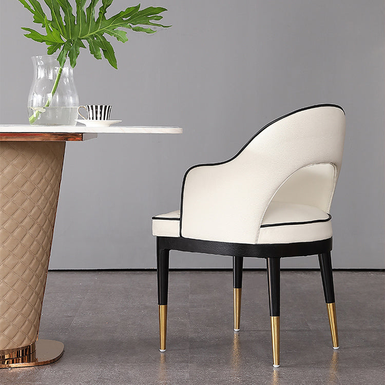 Glam Open Back Dineren fauteuil pu lederen eetkamerstoel met massieve houten benen