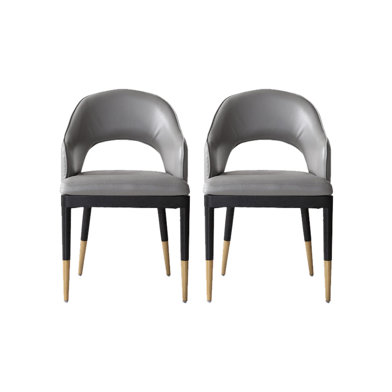 Glam Open Back Dineren fauteuil pu lederen eetkamerstoel met massieve houten benen