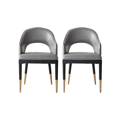 Glam Open Back Dineren fauteuil pu lederen eetkamerstoel met massieve houten benen