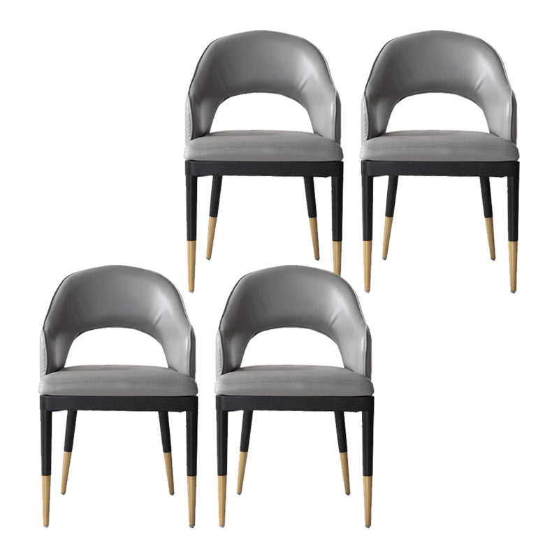 Glam Open Back Dineren fauteuil pu lederen eetkamerstoel met massieve houten benen